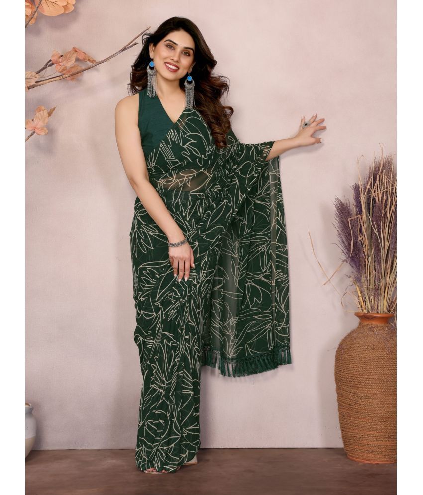     			BLEESBURY Georgette Printed Saree With Blouse Piece ( Green , Pack of 1 )