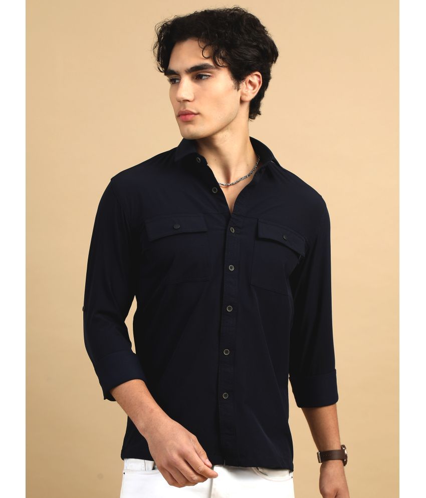     			Cool Colors 100% Cotton Regular Fit Solids Full Sleeves Men's Casual Shirt - Navy Blue ( Pack of 1 )