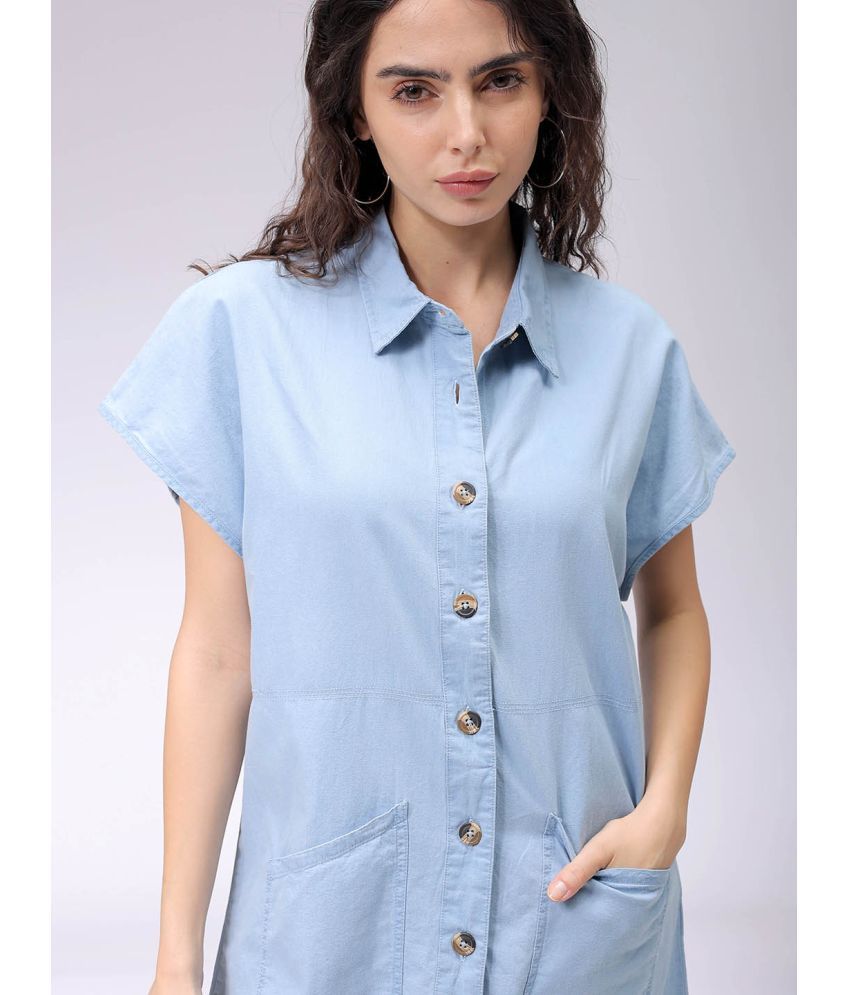     			Freehand Cotton Solid Full Length Women's Shirt Dress - Blue ( Pack of 1 )