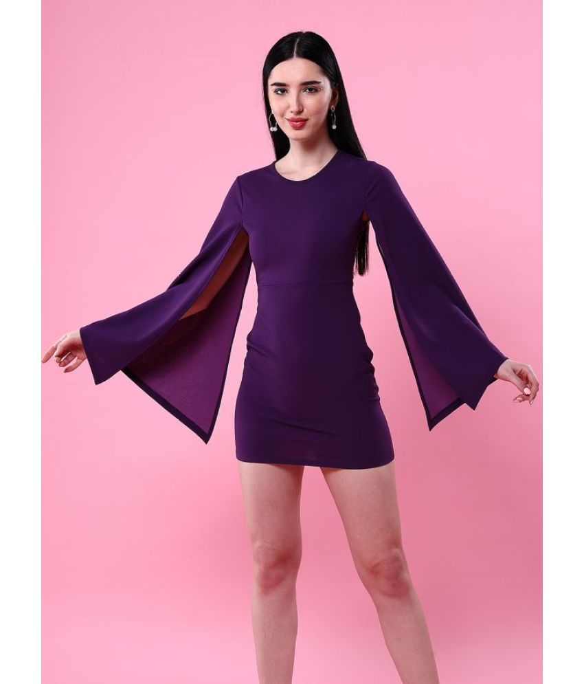     			Freehand Elastane Solid Mini Women's Bodycon Dress - Purple ( Pack of 1 )