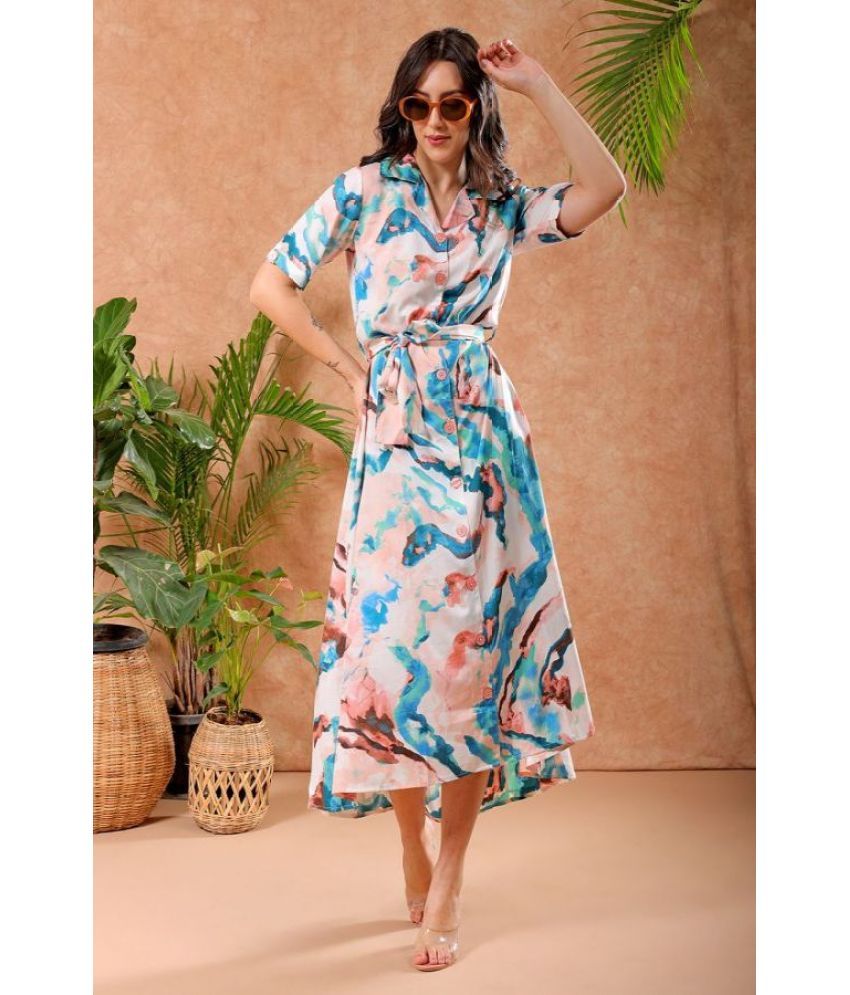     			Freehand Polyester Printed Midi Women's Shirt Dress - Multicolor ( Pack of 1 )