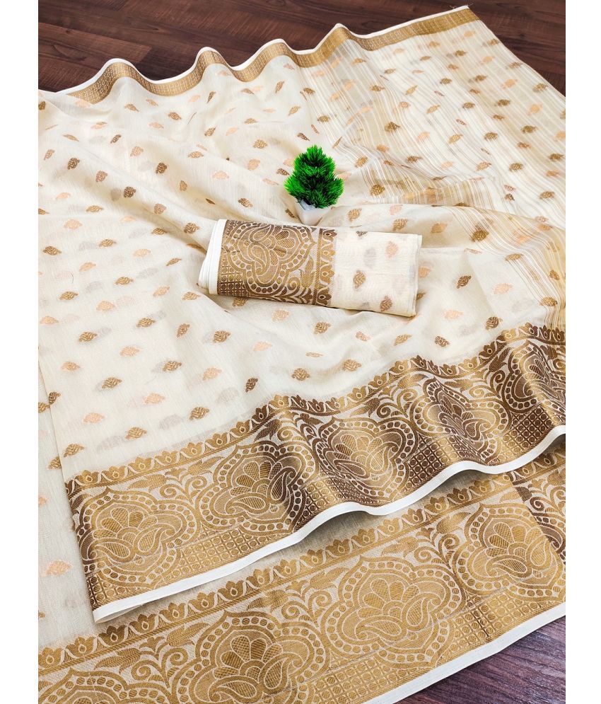     			IndShopMart Cotton Silk Woven Saree With Blouse Piece ( Beige , Pack of 1 )