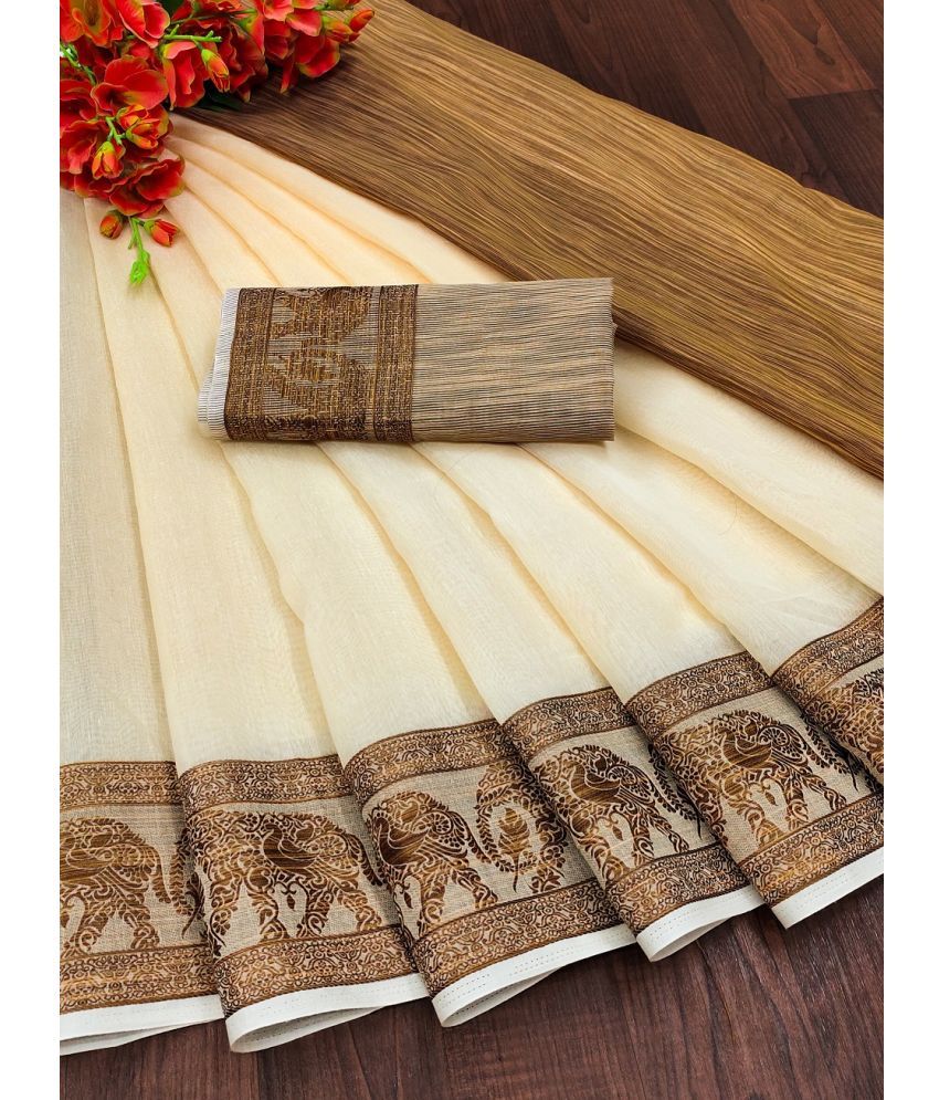     			IndShopMart Cotton Silk Woven Saree With Blouse Piece ( Beige , Pack of 1 )