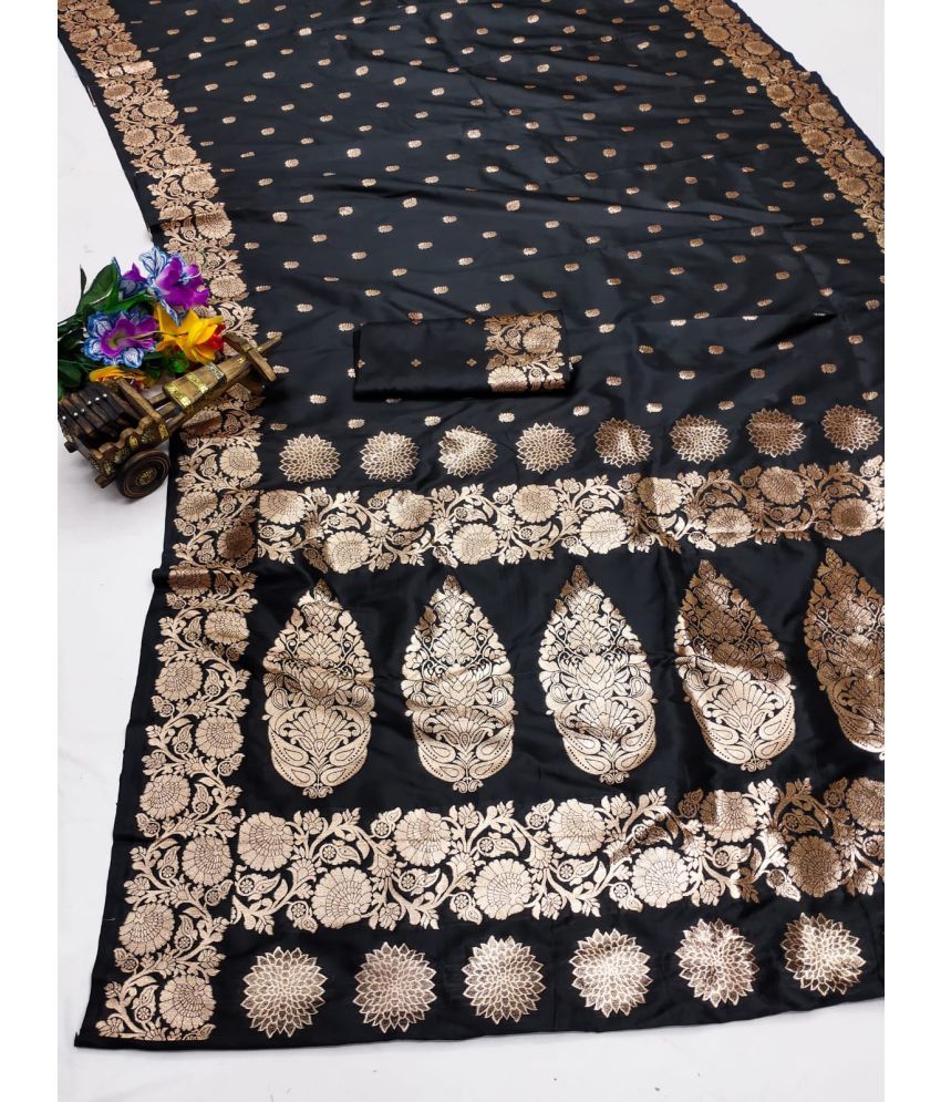     			Kalpana Creation Kanjivaram Silk Woven Saree With Blouse Piece ( Black , Pack of 1 )