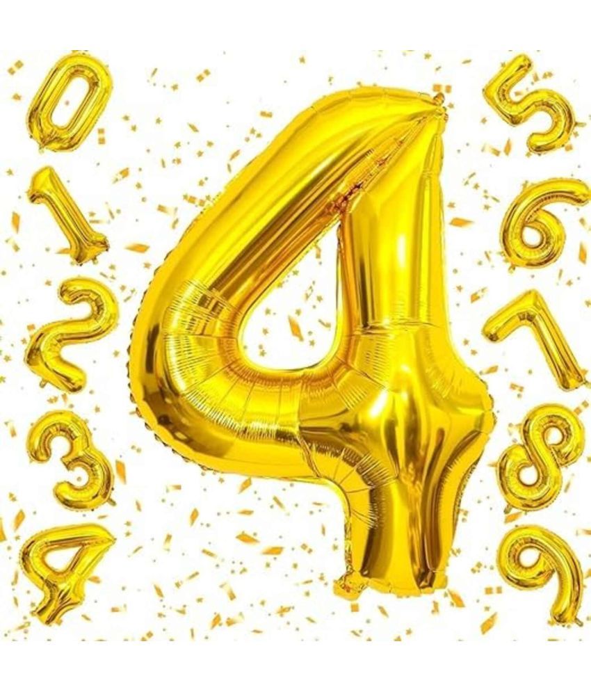     			PartyBooms 4 number Golden Foil Balloon 16 inch Size Birthday Decoration Items