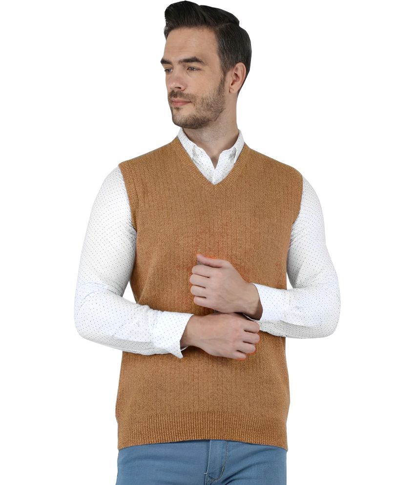     			Reoutlook Woollen V-Neck Men's Sleeveless Pullover Sweater - Brown ( Pack of 1 )