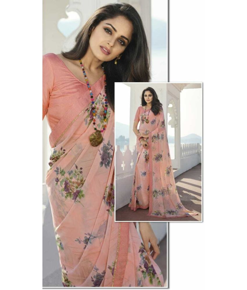     			SARIK  FASHION Chiffon Printed Saree With Blouse Piece ( Pink , Pack of 1 )