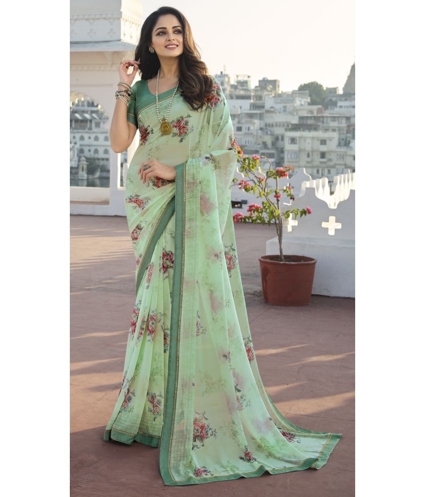     			SARIK  FASHION Chiffon Printed Saree With Blouse Piece ( Light Green , Pack of 1 )