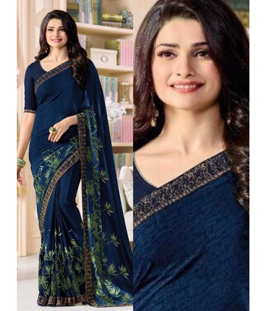     			SARIK  FASHION Georgette Printed Saree With Blouse Piece ( Blue , Pack of 1 )