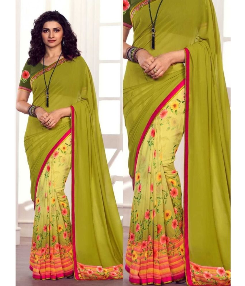     			SARIK  FASHION Georgette Printed Saree With Blouse Piece ( Light Green , Pack of 1 )