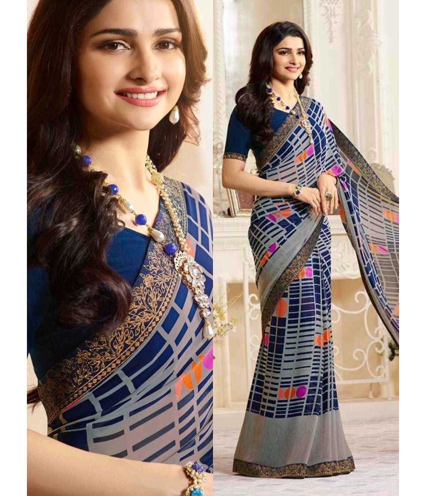     			SARIK  FASHION Georgette Printed Saree With Blouse Piece ( Light Blue , Pack of 1 )