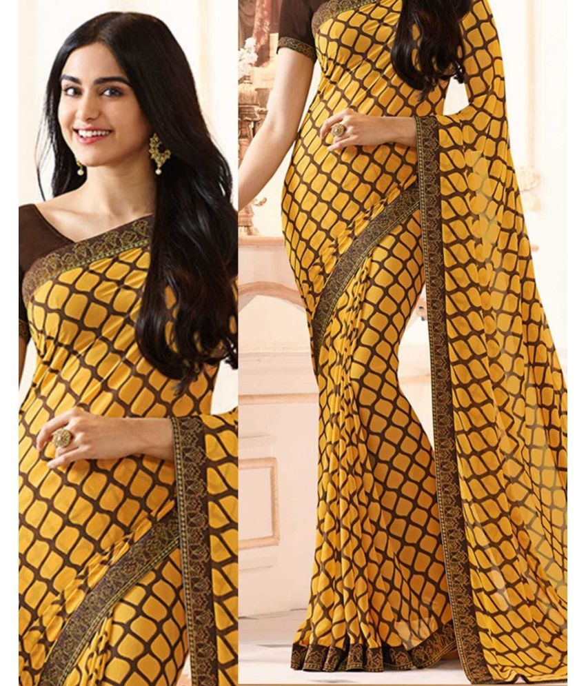     			SARIK  FASHION Georgette Printed Saree With Blouse Piece ( Yellow , Pack of 1 )