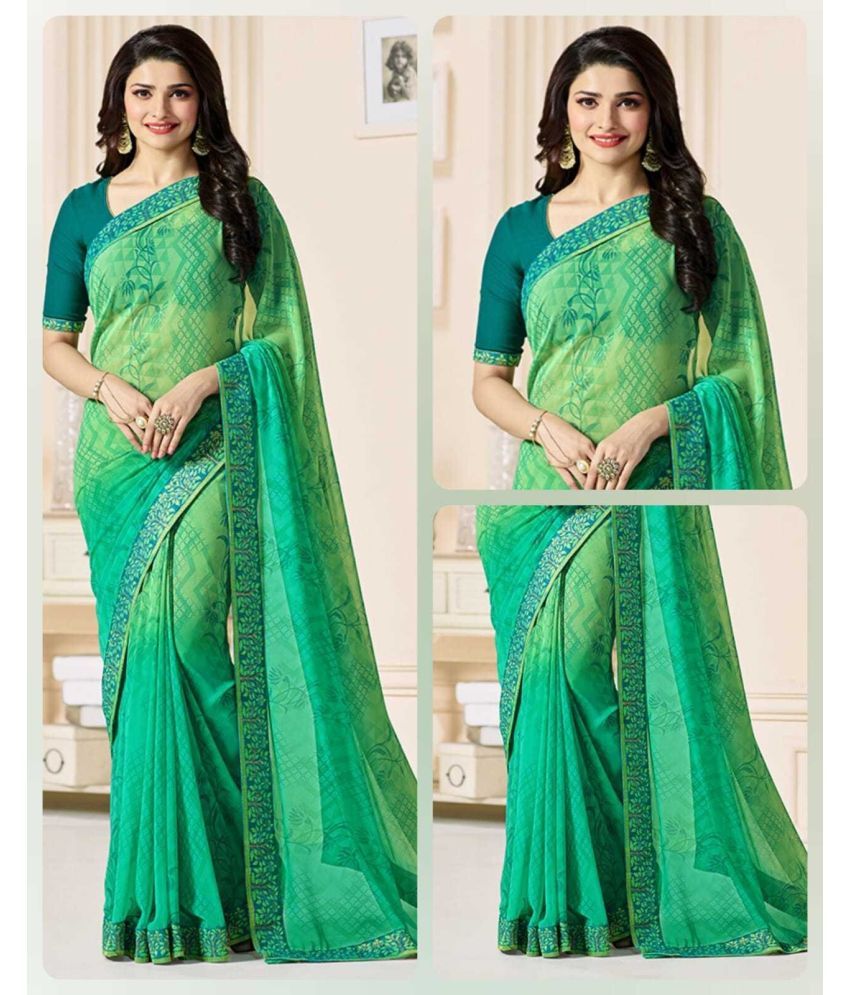     			SARIK  FASHION Georgette Printed Saree With Blouse Piece ( Green , Pack of 1 )