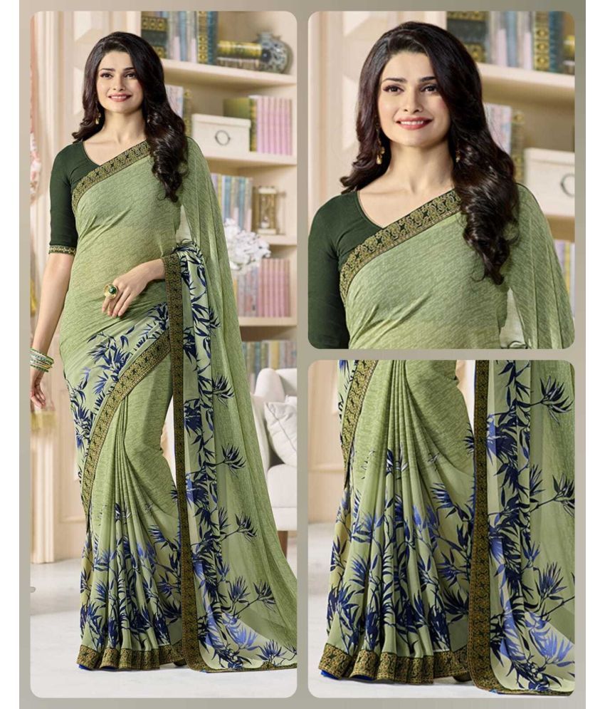     			SARIK  FASHION Georgette Printed Saree With Blouse Piece ( Light Green , Pack of 1 )