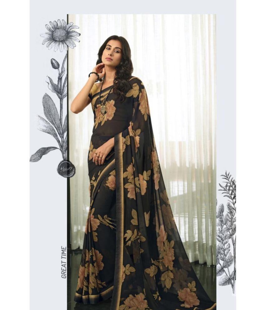     			SARIK  FASHION Georgette Printed Saree With Blouse Piece ( Black , Pack of 1 )