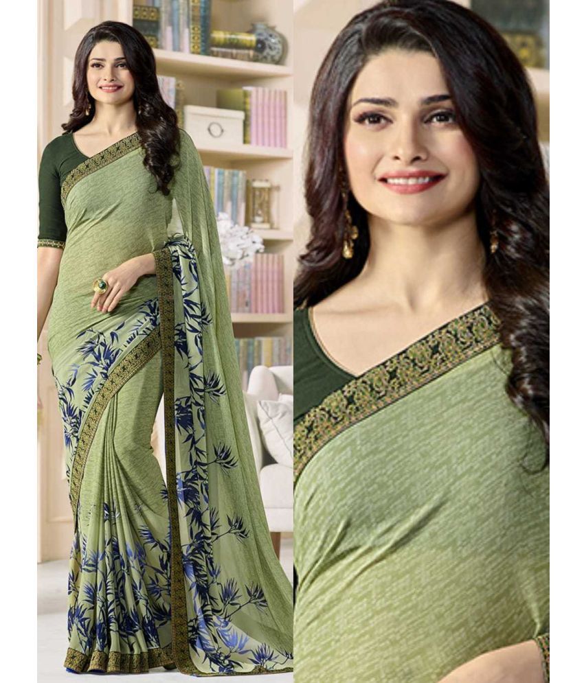     			SARIK  FASHION Georgette Printed Saree With Blouse Piece ( Light Green , Pack of 1 )