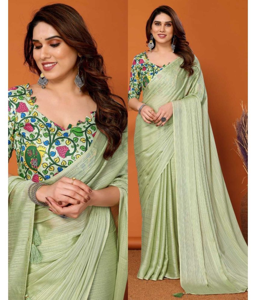     			SARIK  FASHION Silk Striped Saree With Blouse Piece ( Light Green , Pack of 1 )