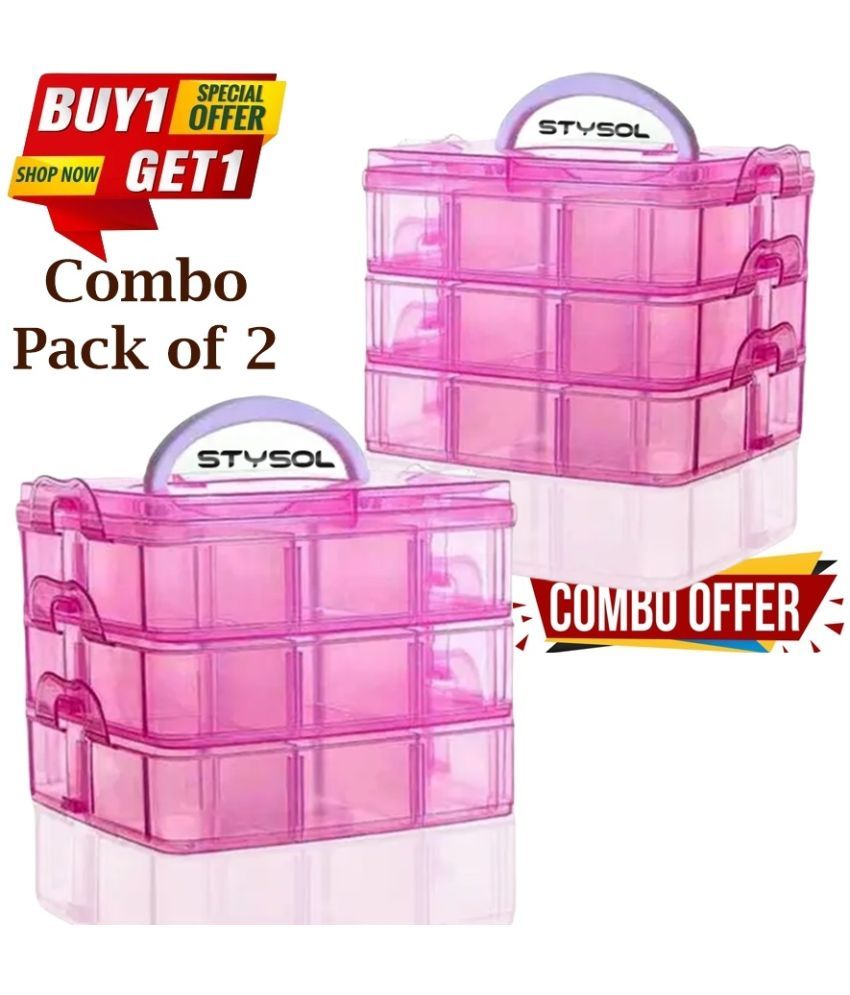     			Stysol 2 Pcs Combo Multipurpose 18 Compartment Grid Storage Box For Jewellery