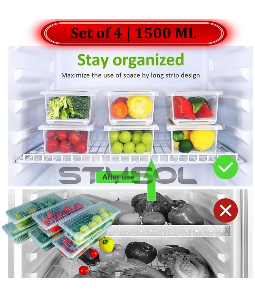     			Stysol Fridge Container Plastic White Food Container ( Set of 4 )