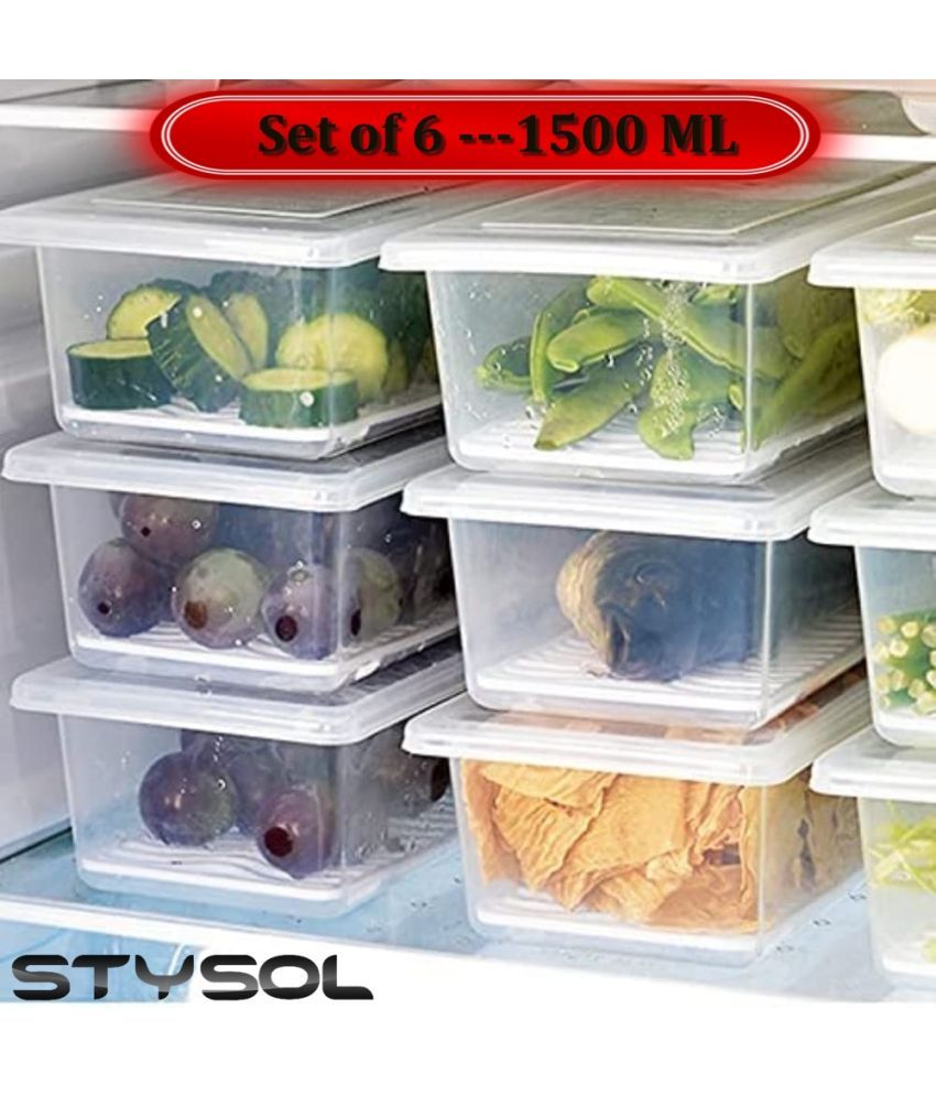     			Stysol Fridge Container Plastic White Food Container ( Set of 6 )