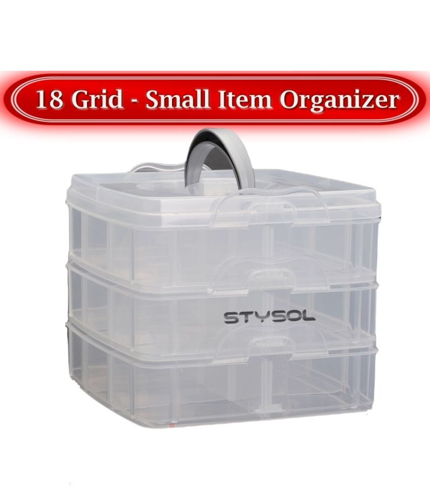     			Stysol Multipurpose Plastic Jewellery Organizer Plastic Grid Box Organizer for Jewelry, Hair Pins,  and Kit Ear Ring Organiser Storage Box for Travel Home Women - Transparent (pack of 1 )