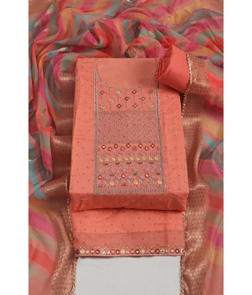     			tavas Unstitched Chanderi Embroidered Dress Material - Pink ( Pack of 1 )