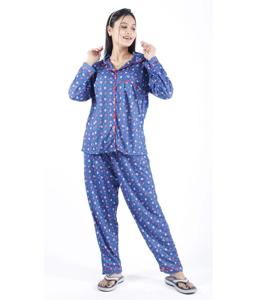     			BMAP Navy Blue Cotton Blend Women's Nightwear Nightsuit Sets ( Pack of 1 )