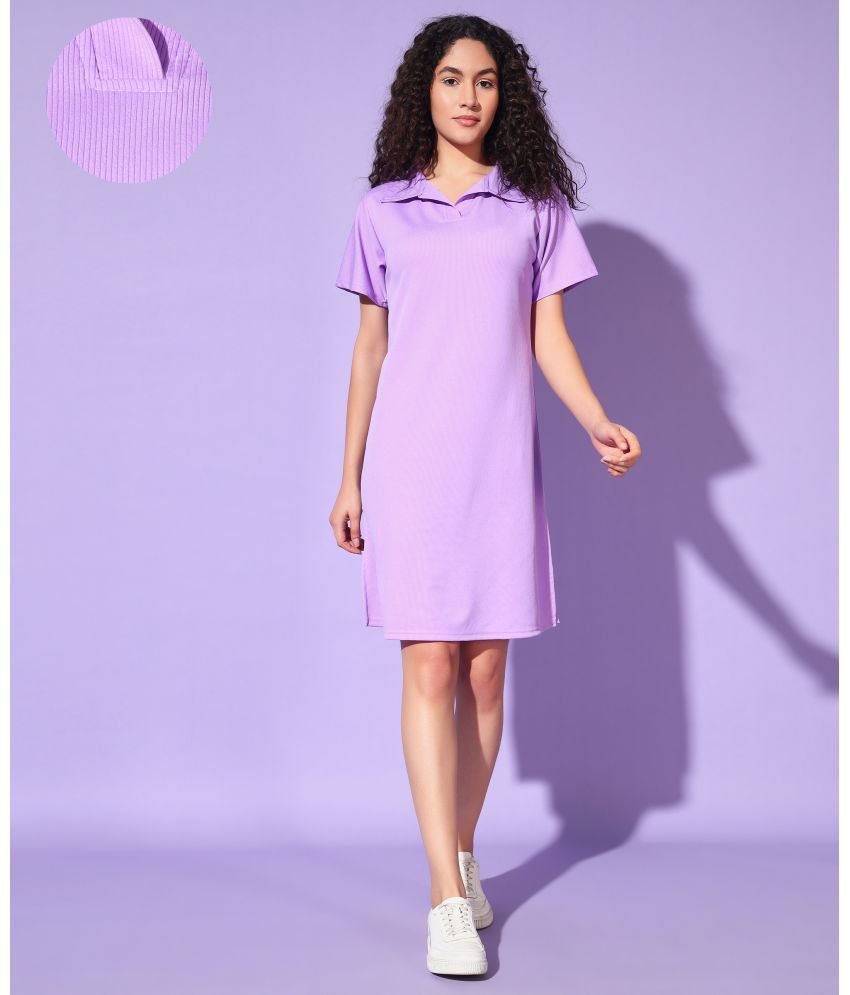     			Christy World Lycra Solid Knee Length Women's T-shirt Dress - Purple ( Pack of 1 )