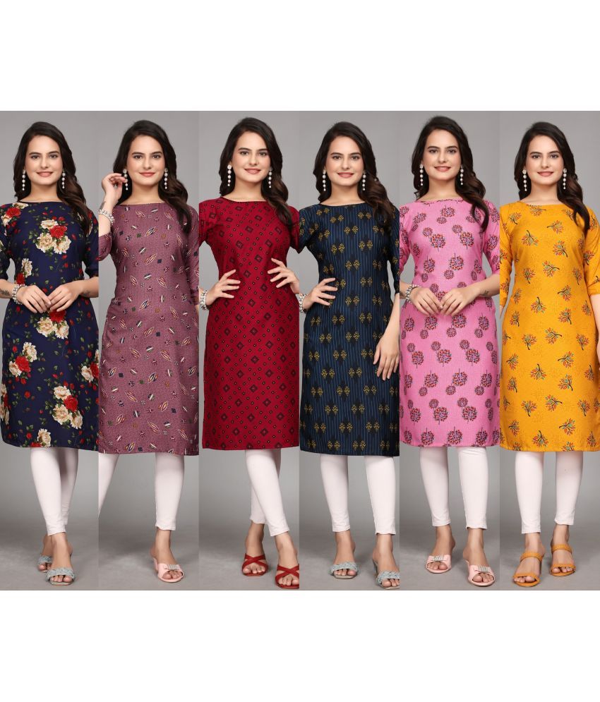     			KALAVRITTA Pack of 6 Crepe Printed Straight Women's Kurti - ( Multicolor1 )