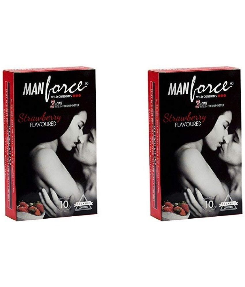     			MANFORCE 3 in 1 Wild Ribbed Contour Dotted Strawberry Flavor Condoms - 10 Pieces x Pack of 2 Condom (Set of 2 20 Sheets)