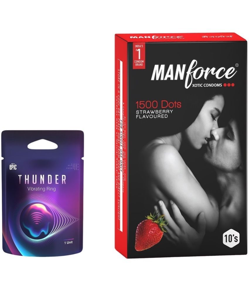     			MANFORCE Epic Thunder Vibe Ring for Men   Women with Xotic Strawberry 10s Condom  (10 Sheets)