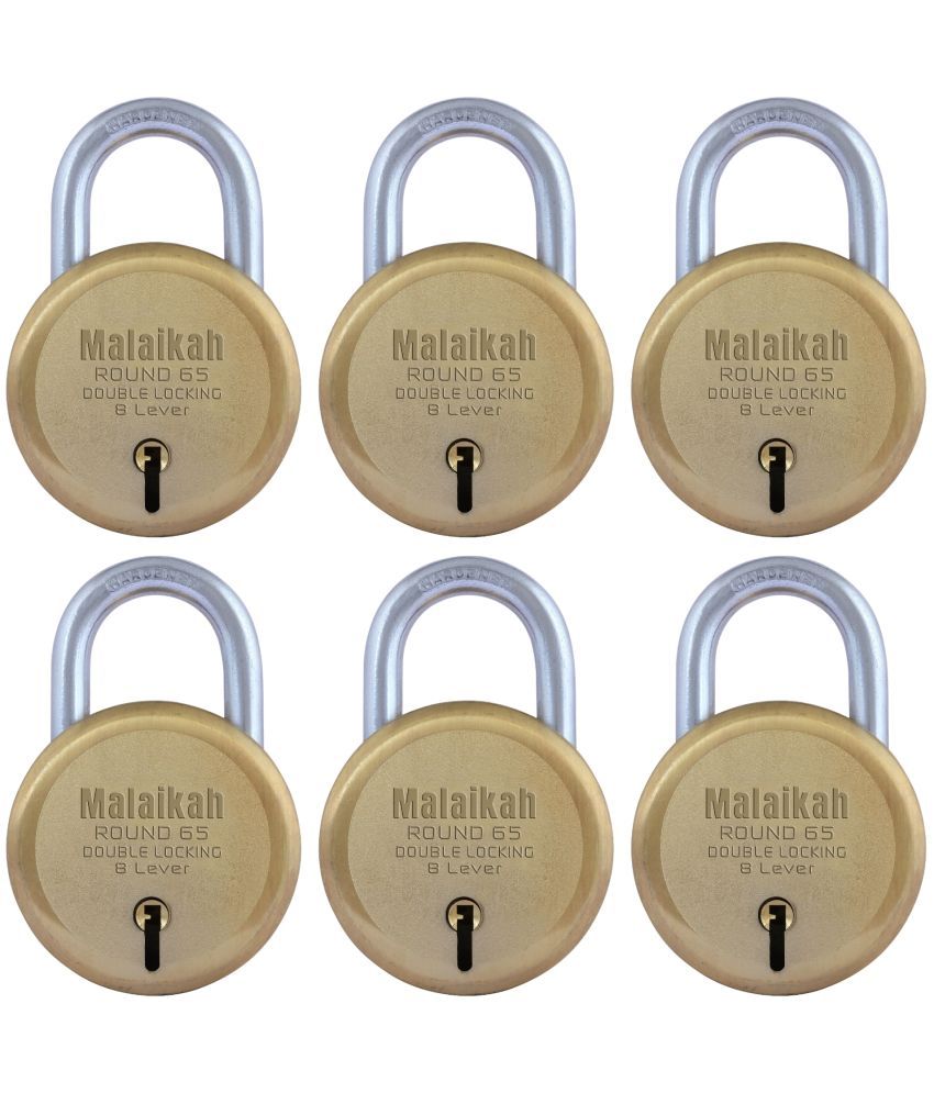     			Malaikah Gold 65 mm Padlock Double Locking 8 Lever With 3 Keys, Ideal for Gate, Shutter and Shop, Ideal for Gate, Shutter and Shop Made in Aligarh, India, Pack of 6