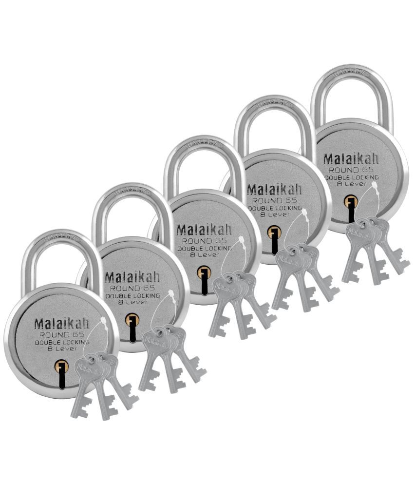     			Malaikah Round 65 mm Padlock Double Locking 8 Lever With 3 Keys, Ideal for Gate, Shutter and Shop, Ideal for Gate, Shutter and Shop Made in Aligarh, India, Pack of 5