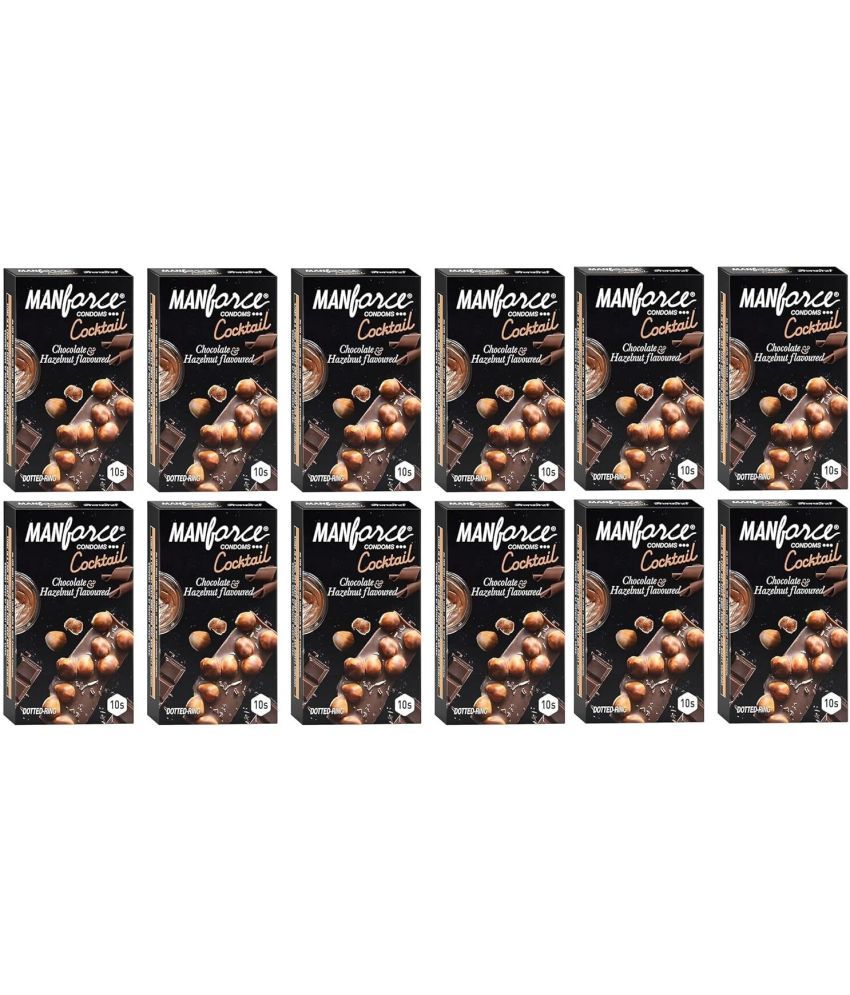     			Manforce Cocktail Chocolate & Hazelnut Flavoured Condoms for Men with Dotted Rings| Extra Dotted for Her Extra Stimulation| Lubricated Latex Condoms| 10 Sheets x Pack of 12