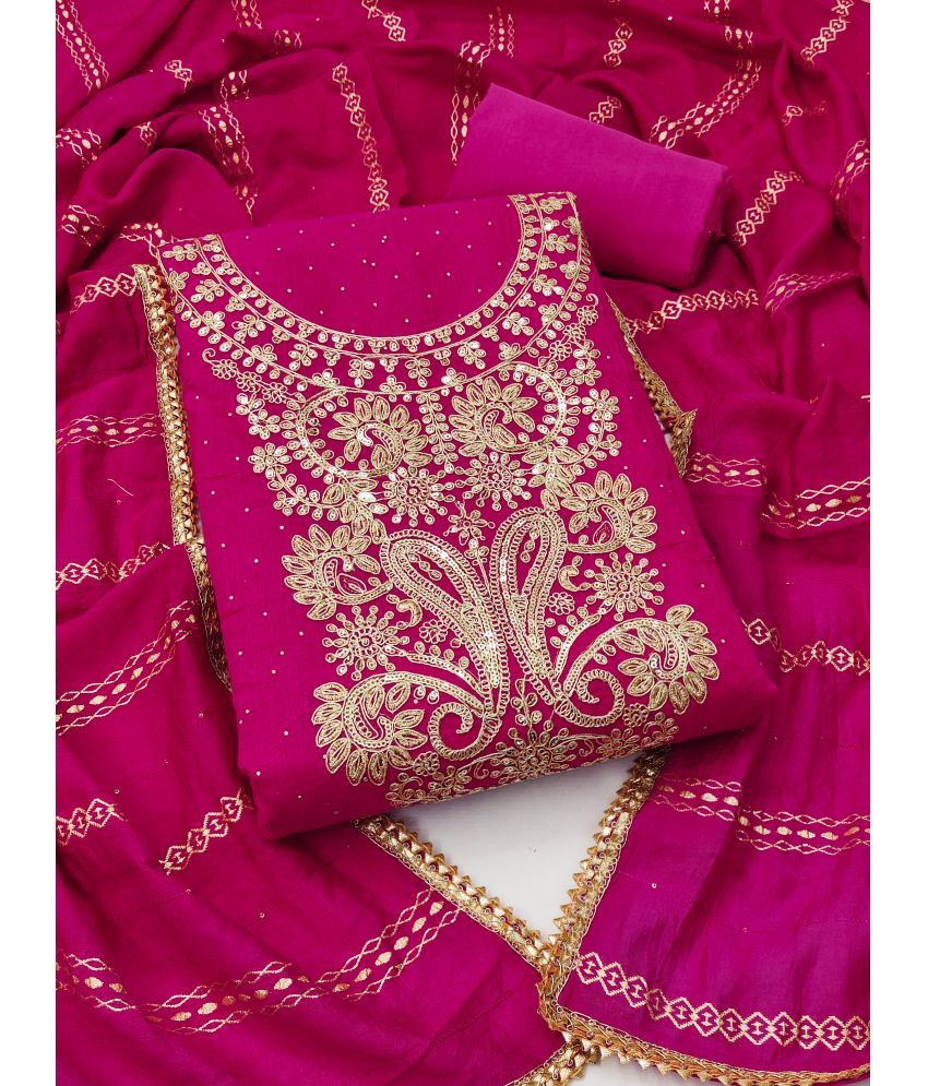     			Nayanthara Trends Unstitched Chanderi Embellished Dress Material - Pink ( Pack of 1 )