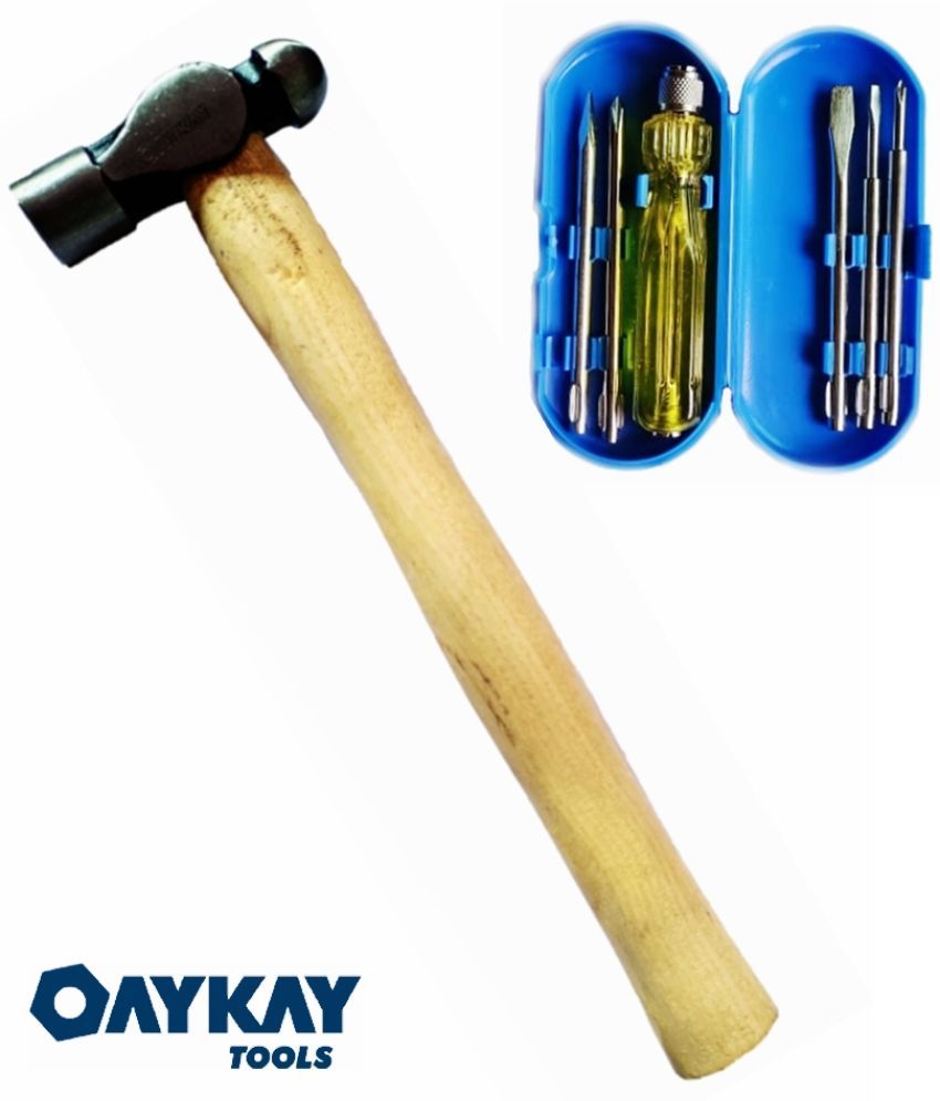     			Oaykay Tools Wooden Handle Hammer 200gm Heavy Duty & 5 in 1 Screwdriver kit