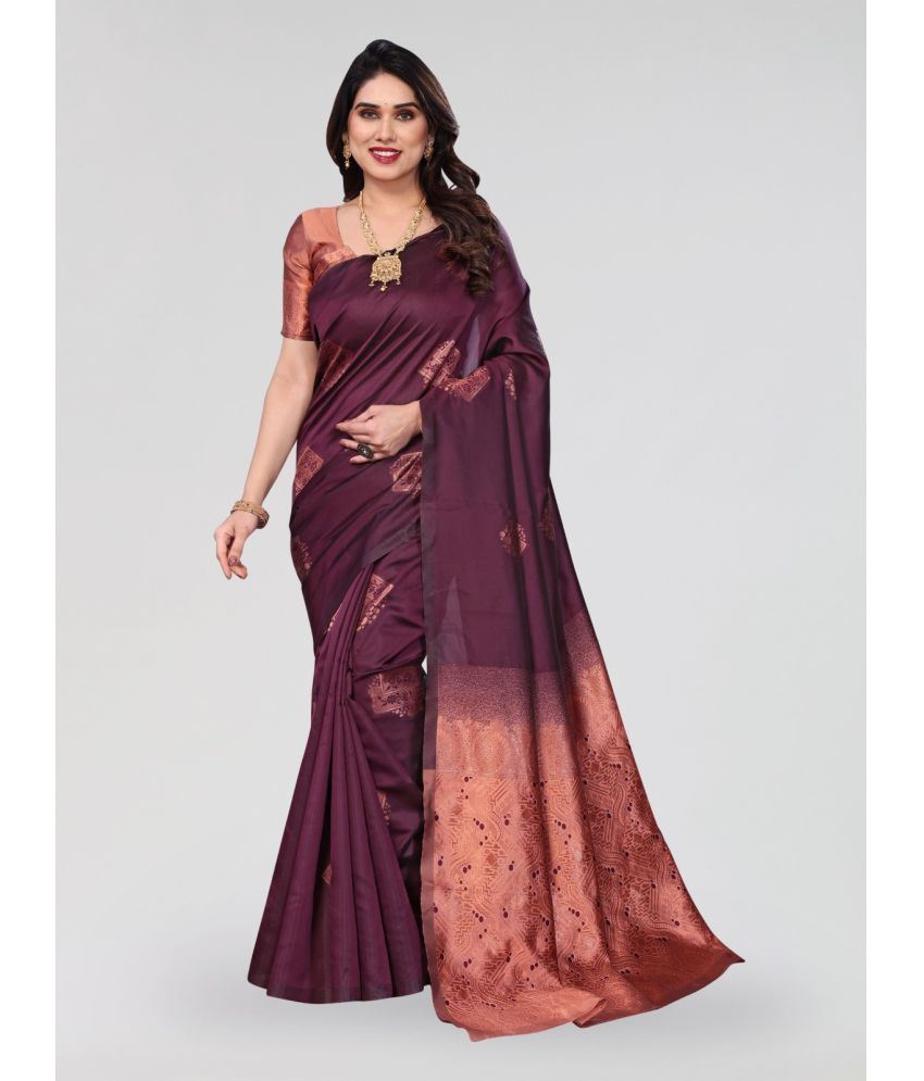     			SARIK  FASHION Banarasi Silk Woven Saree With Blouse Piece ( Maroon , Pack of 1 )