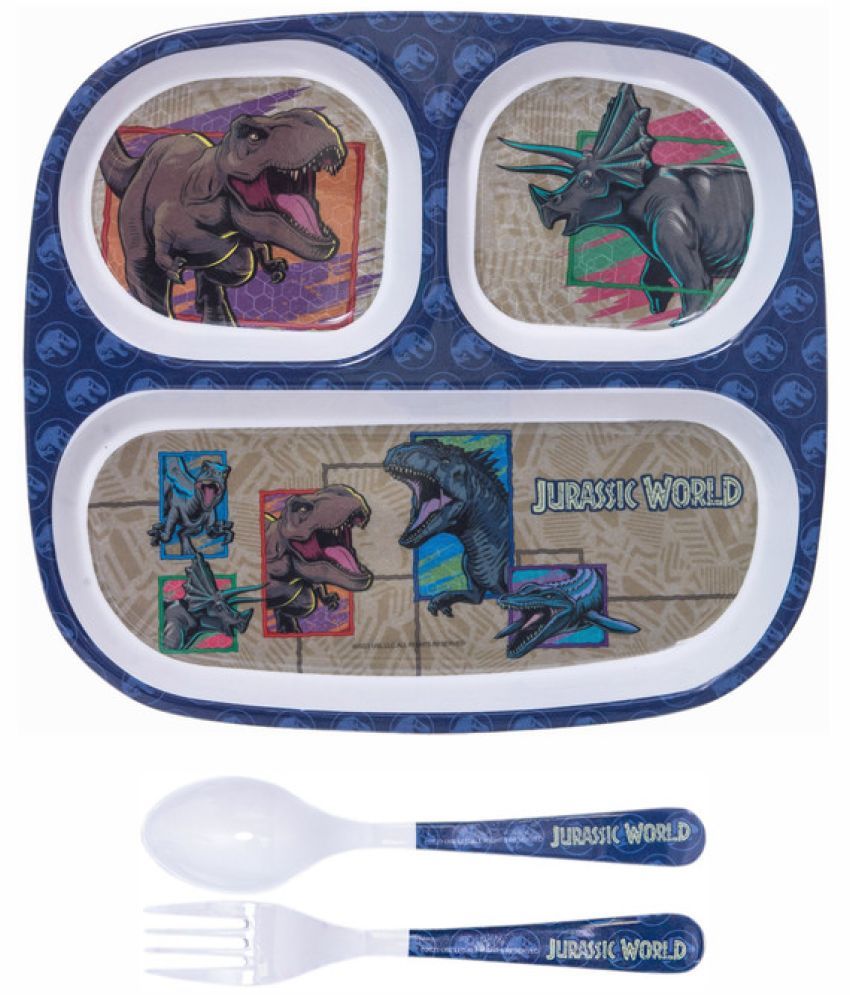     			Servewell Plate, Fork & Spoon - Jurassic Printed Melamine Dinner Set ( Pack of 3 ) Multicolor