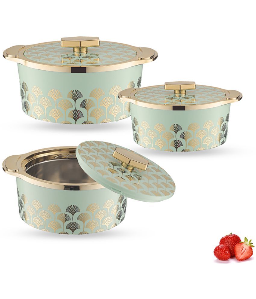     			Trueware Florra Fine Plastic & Light Green Steel Thermoware Casserole ( Set of 3 , 3250 mL )