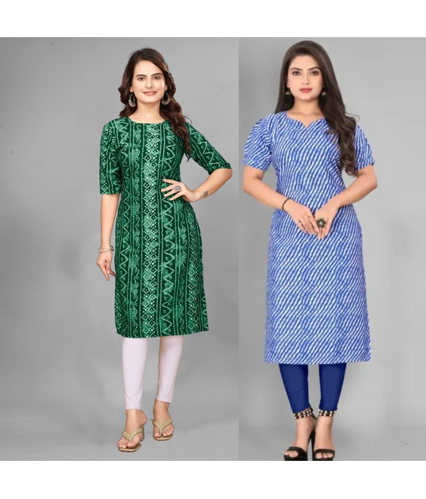     			DESIGNER DREAM Pack of 2 Crepe Printed Straight Women's Kurti - ( Blue,Green )