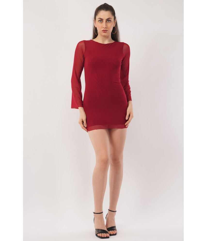     			Deshi Girl Net Solid Mini Women's Bodycon Dress - Maroon ( Pack of 1 )