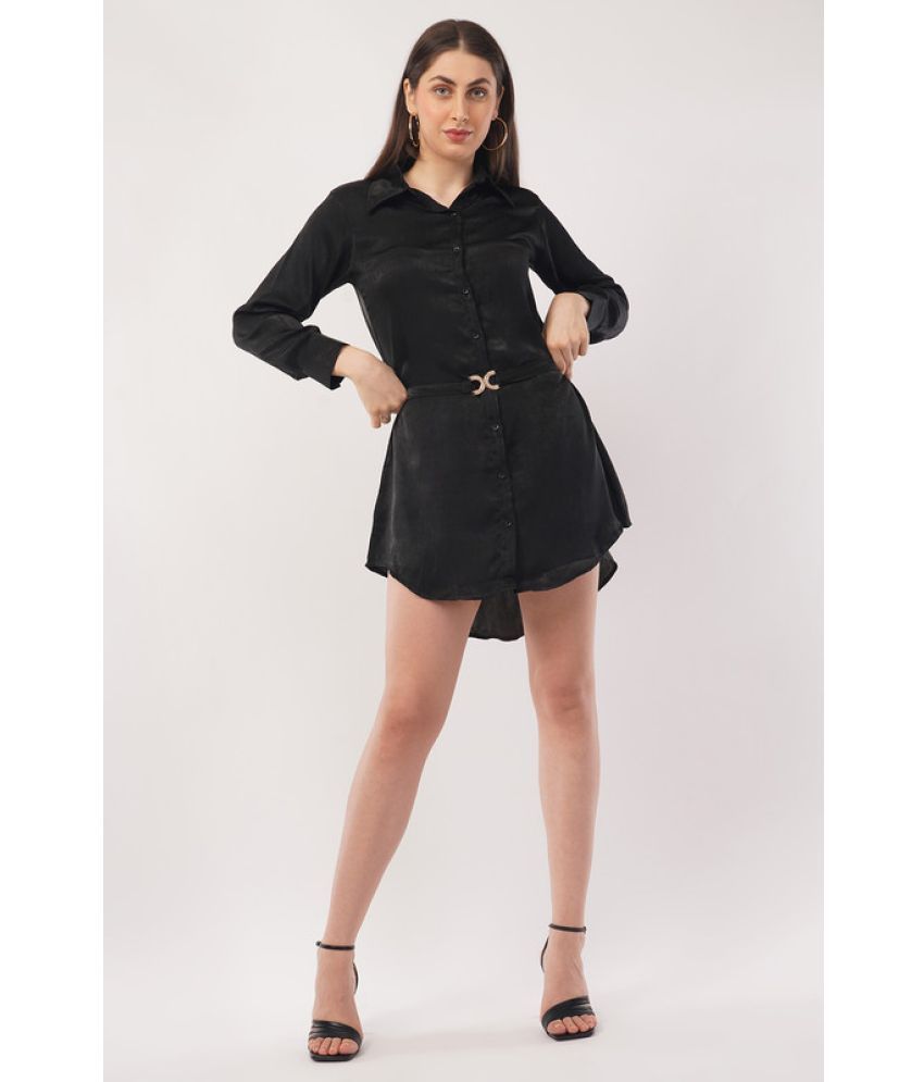     			Deshi Girl Satin Solid Above Knee Women's Shirt Dress - Black ( Pack of 1 )