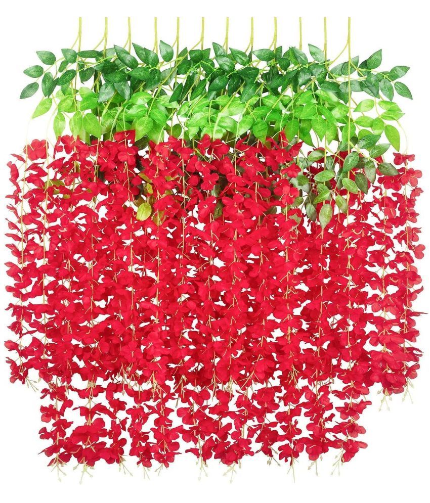     			Green plant indoor - Red Wild Artificial Flowers Bunch ( Pack of 12 )