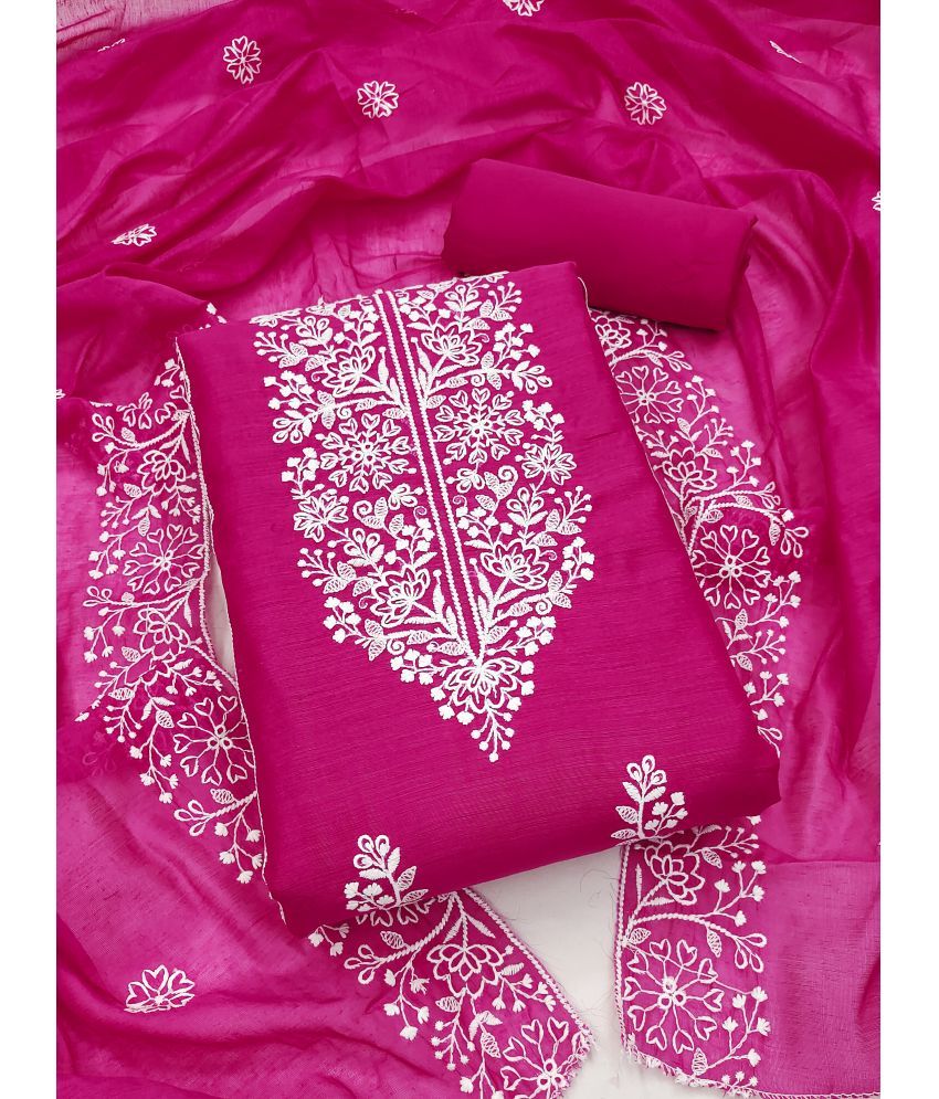     			Nayanthara Trends Unstitched Chanderi Embroidered Dress Material - Fluorescent Pink ( Pack of 1 )