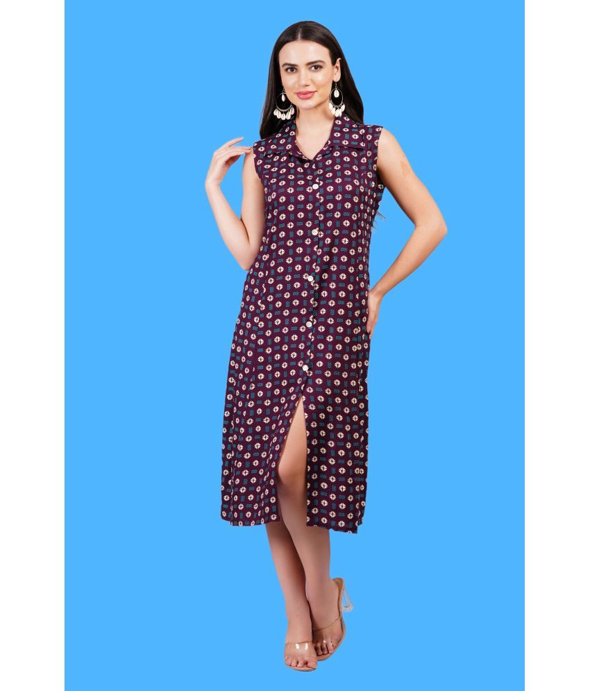     			Oh Mi Dios Viscose Rayon Printed Calf-Length Women's A-line Dress - Maroon ( Pack of 1 )