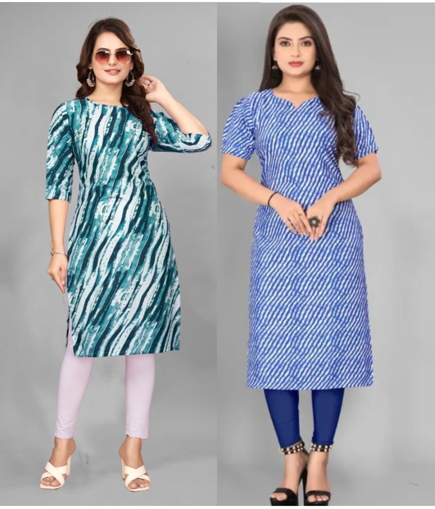     			PEAFOWL INCORPORATION Pack of 2 Crepe Printed Straight Women's Kurti - ( Blue,Light Blue )