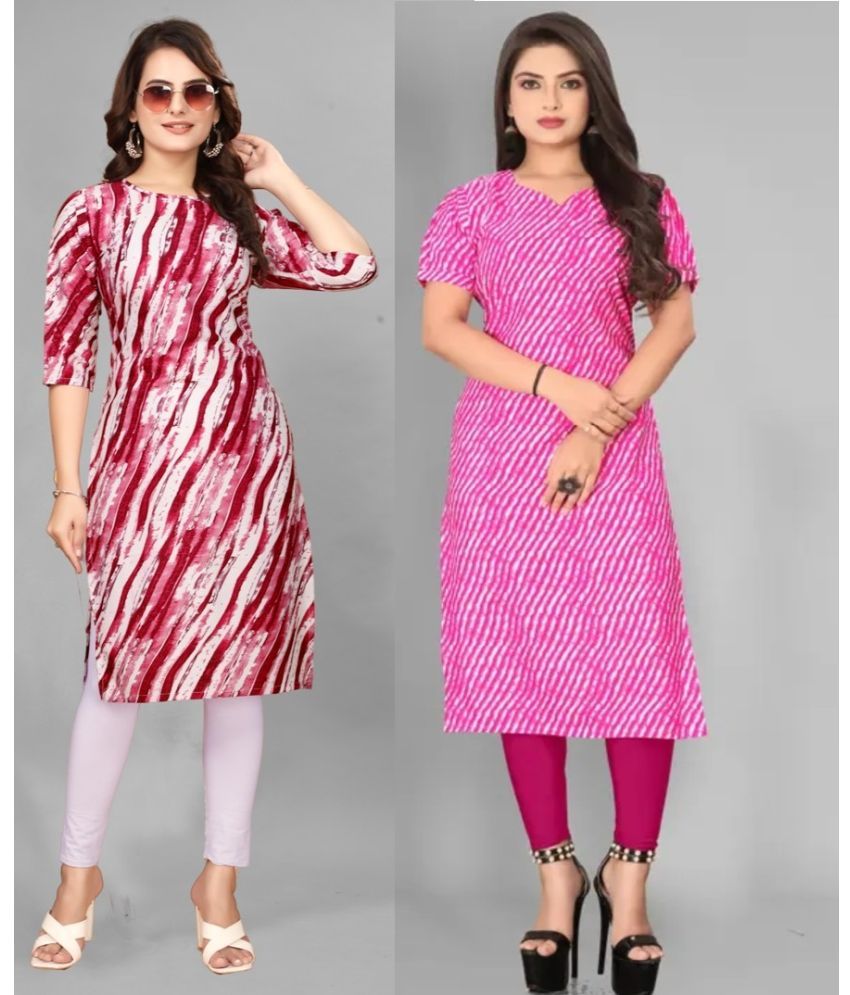     			PEAFOWL INCORPORATION Pack of 2 Crepe Printed Straight Women's Kurti - ( Pink,Red )