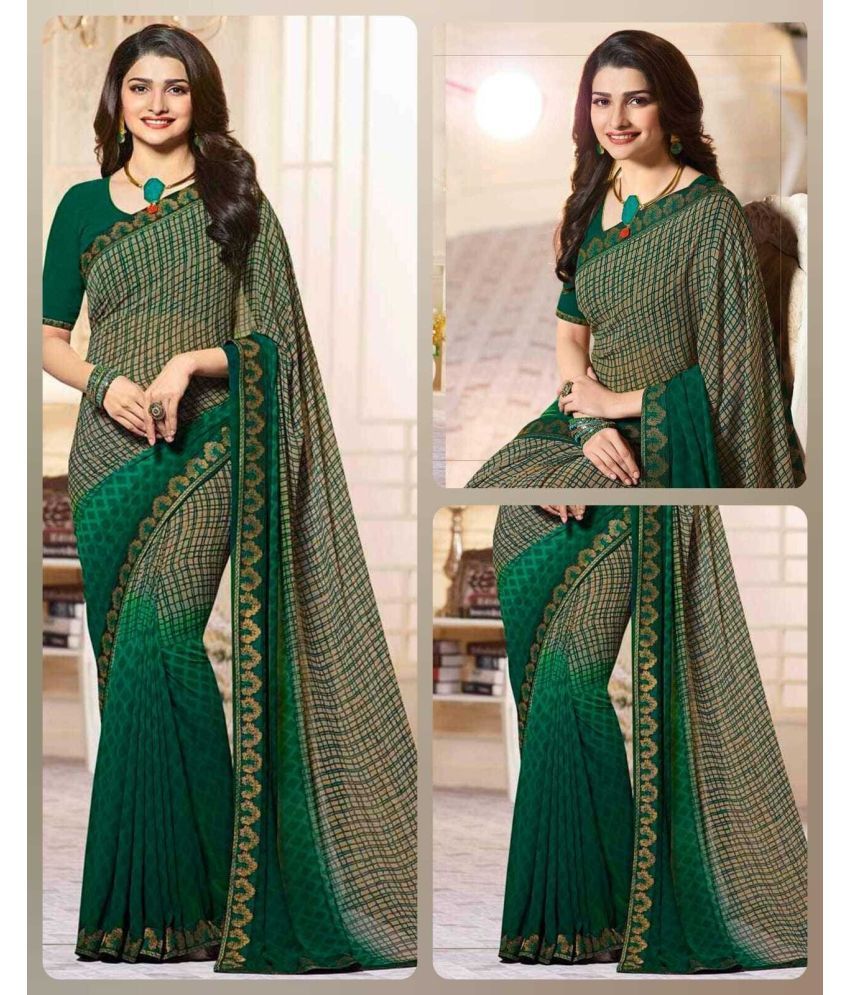     			SARIK  FASHION Georgette Checks Saree With Blouse Piece ( Green , Pack of 1 )