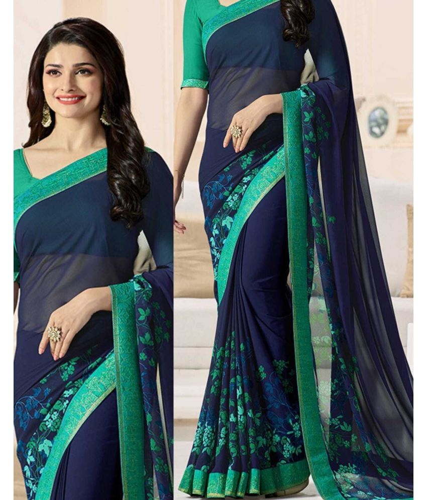     			SARIK  FASHION Georgette Printed Saree With Blouse Piece ( Blue , Pack of 1 )