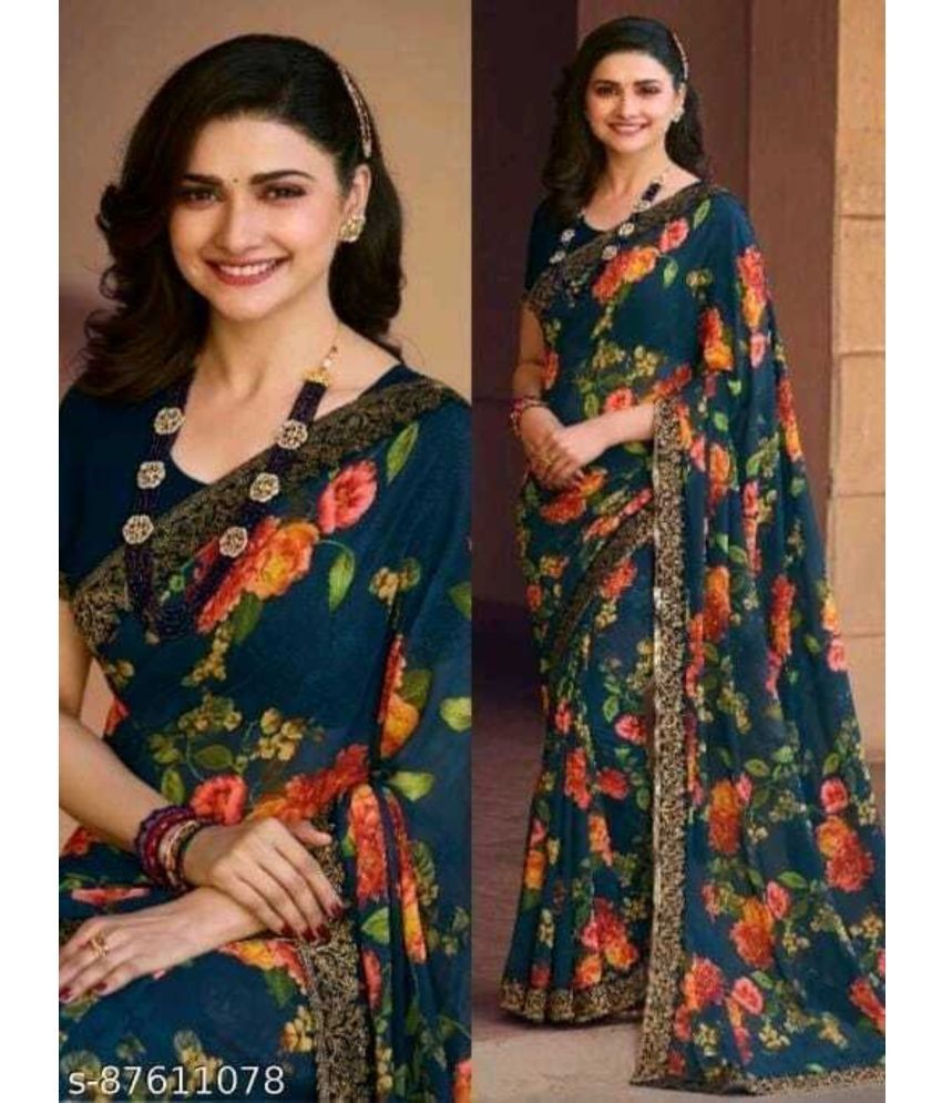     			SARIK  FASHION Georgette Printed Saree With Blouse Piece ( Multicolor , Pack of 1 )